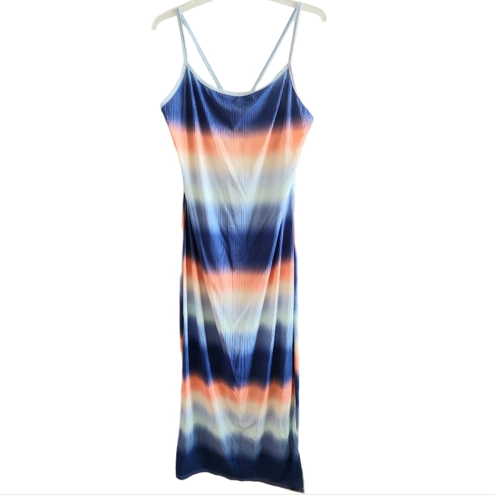 Blue Multicolor Midi Bodycon Dress Cris Cross Back Straps Sizes 1xl And 2xl NWT